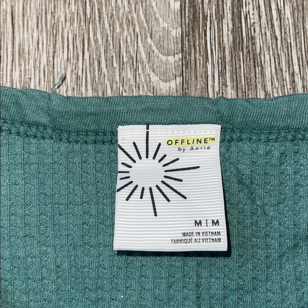 Aerie Teal Long Sleeve Henley oversized waffle knit casual top medium - Picture 2 of 5